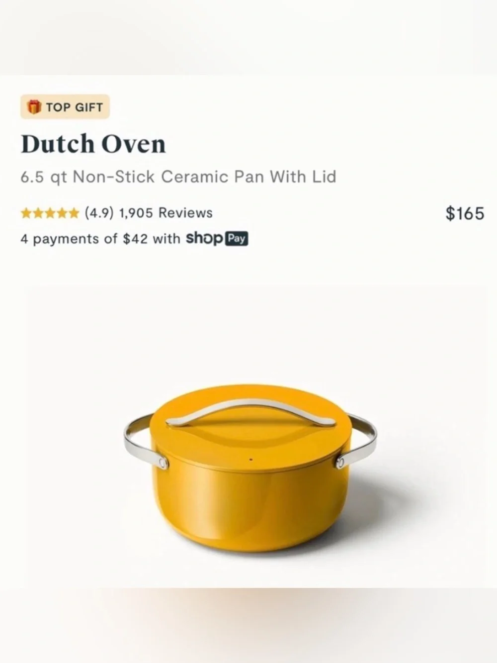 Caraway Dutch Oven 6.5 qt Non-Stick Ceramic Pan with Lid - Marigold